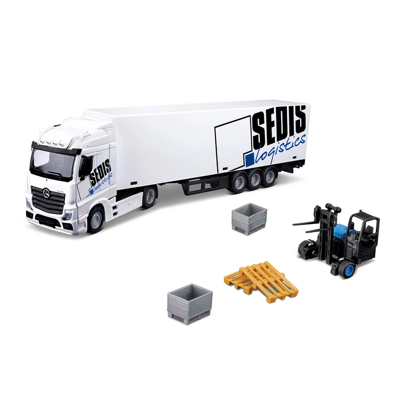 Ігровий набір – ФУРА MERCEDES-BENZ ACTROS з навантажувачем (1:43) — Bburago