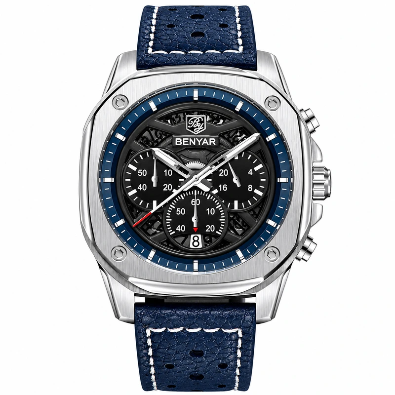 Чоловічий годинник Benyar BY-5222 Blue-Silver зі сталевим браслетом та синім циферблатом