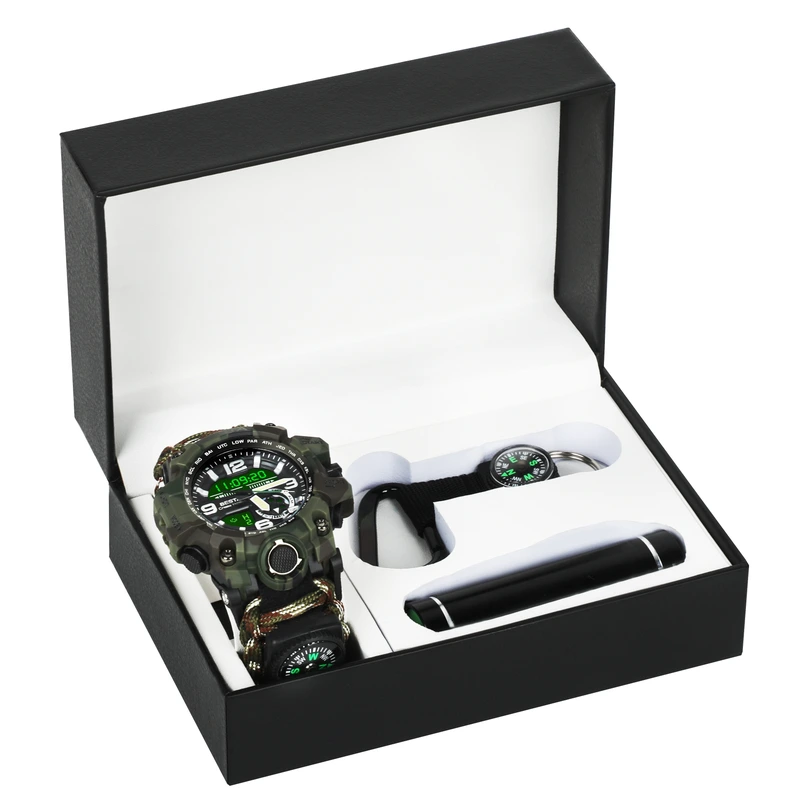 Чоловічий спортивний водостійкий тактичний з компасом годинник Besta Box Military Light подарунковий набір, з компасом