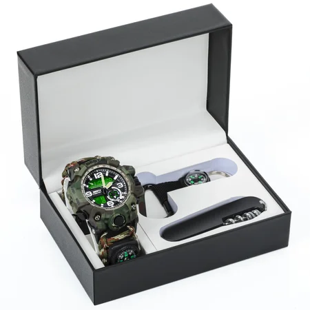 Чоловічий водостійкий спортивний тактичний з компасом годинник Besta Box Military Set подарунковий набір, з компасом — основне зображення