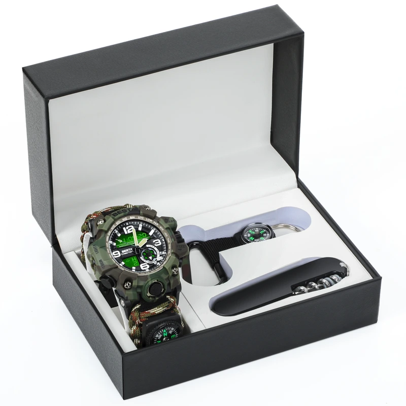 Чоловічий водостійкий спортивний тактичний з компасом годинник Besta Box Military Set подарунковий набір, з компасом