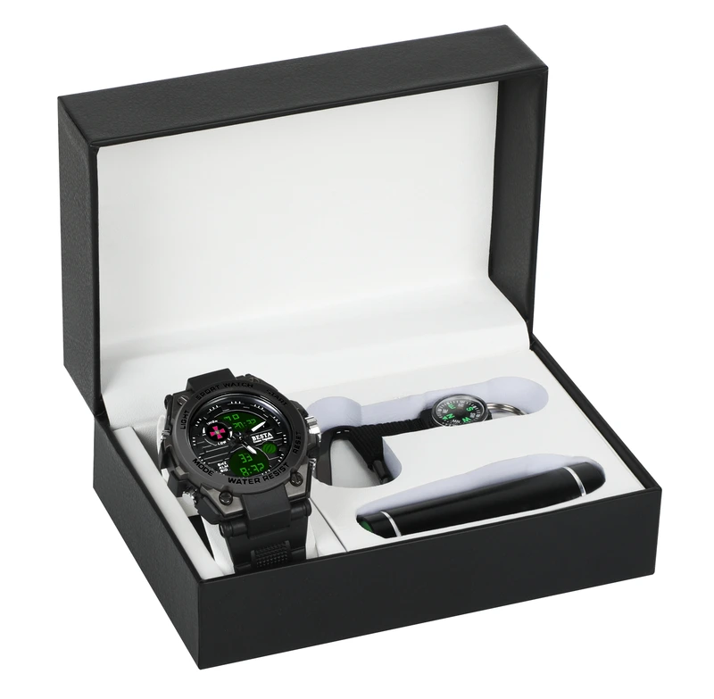 Чоловічий водостійкий спортивний тактичний годинник Besta Box Tattoo ЗСУ Light подарунковий набір, з компасом