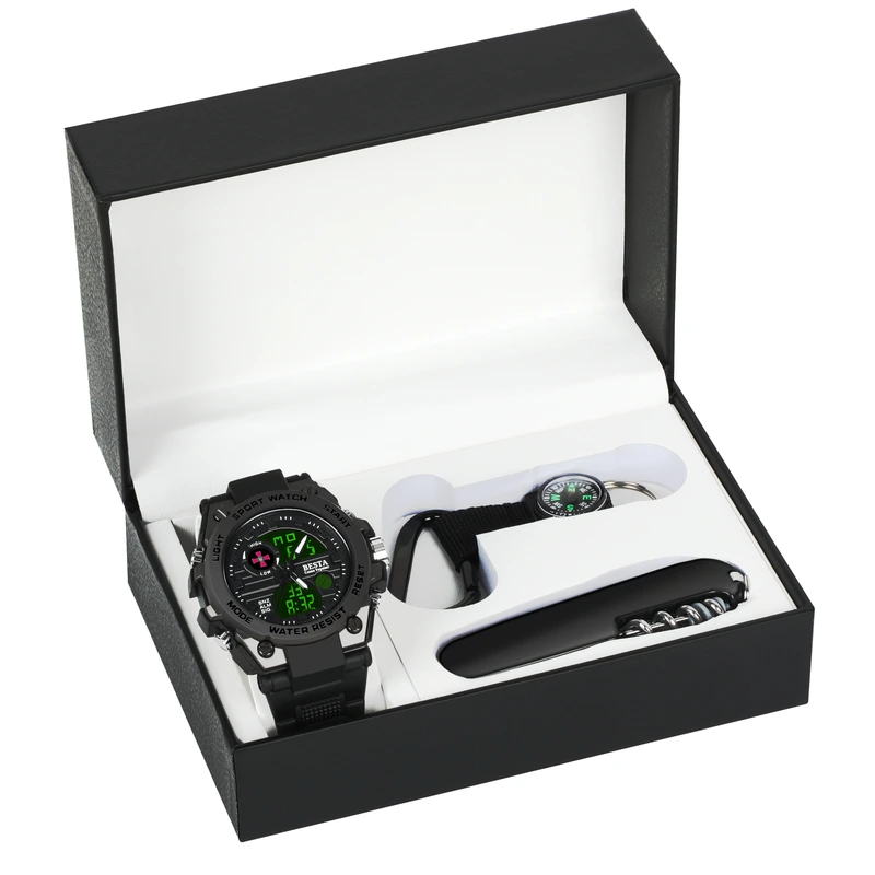 Чоловічий спортивний водостійкий тактичний годинник Besta Box Tattoo ЗСУ Set подарунковий набір, з компасом