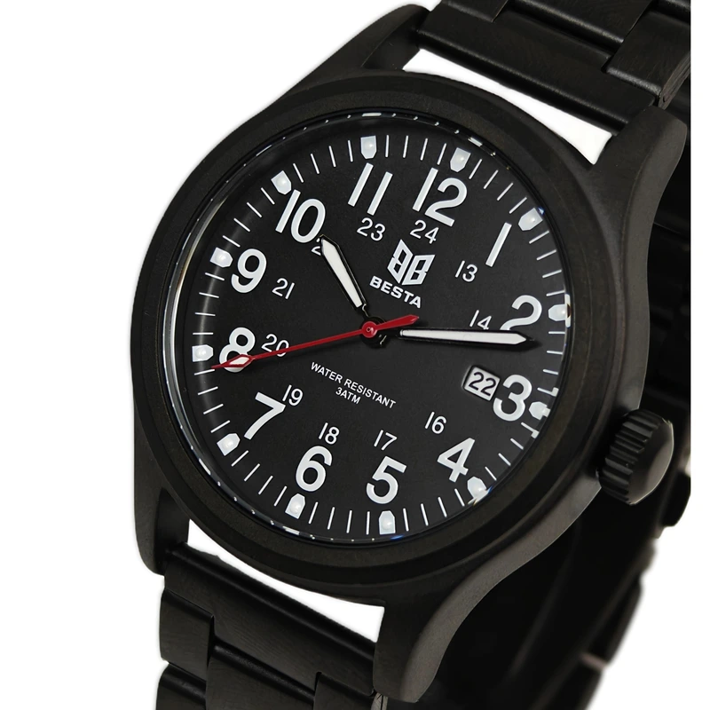 Чоловічий тактичний годинник Besta Command Black Metal, 2 ремінці