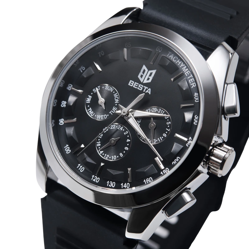 Чоловічий механічний годинник Besta Walker Elastic Black, 2 ремінці