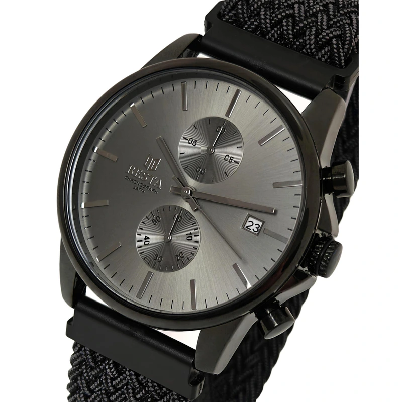 Чоловічий годинник Besta Mars Black & Gray Nylon, 2 ремінці