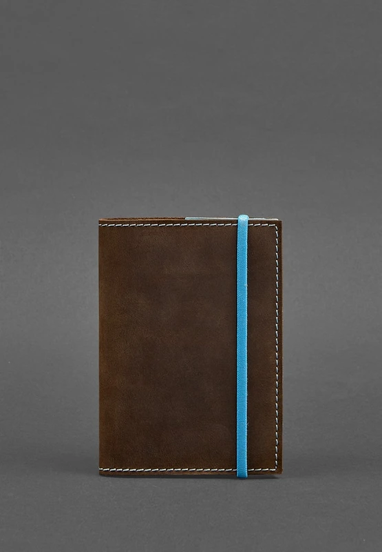Шкіряна обкладинка для паспорта 1.0 темно-коричнева з бірюзовим — BlankNote