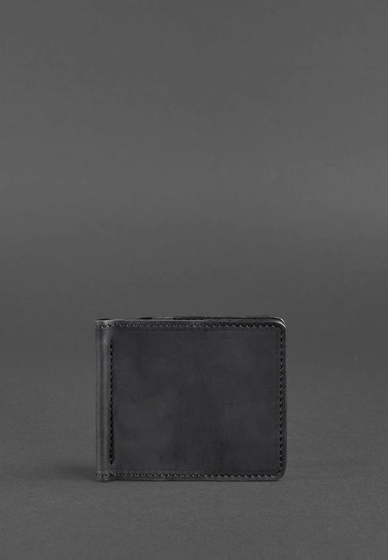 Чоловіче шкіряне портмоне чорне 1.0 затиск для грошей Crazy Horse