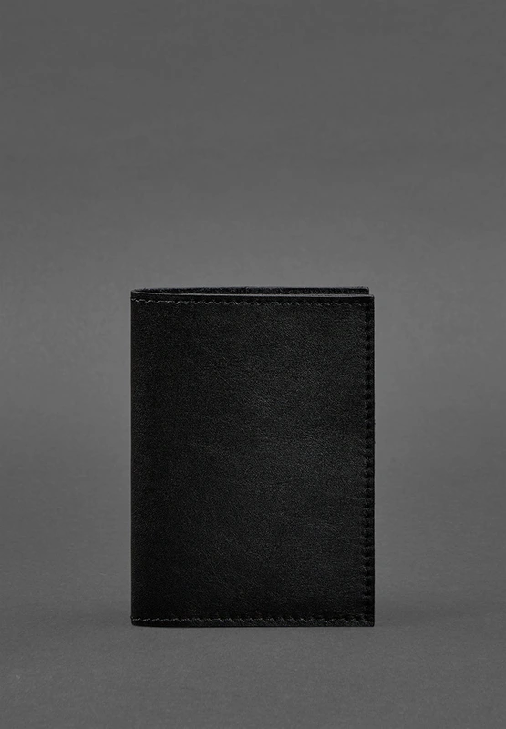 Шкіряна обкладинка для паспорта та військового квитка 1.2 чорна Краст