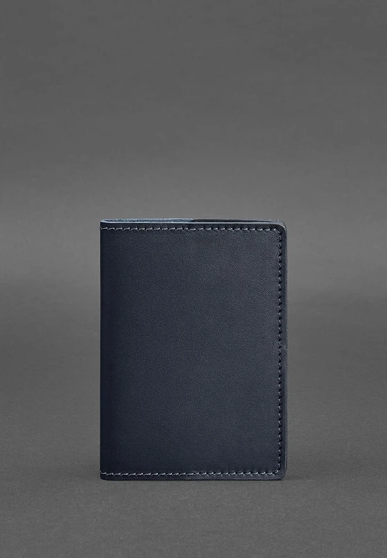 Шкіряна обкладинка для паспорта та військового квитка 1.3 темно-синя