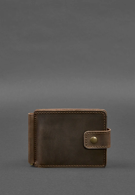 Шкіряне портмоне 13.1 затискач з хлястиком темно-коричневе Crazy Horse