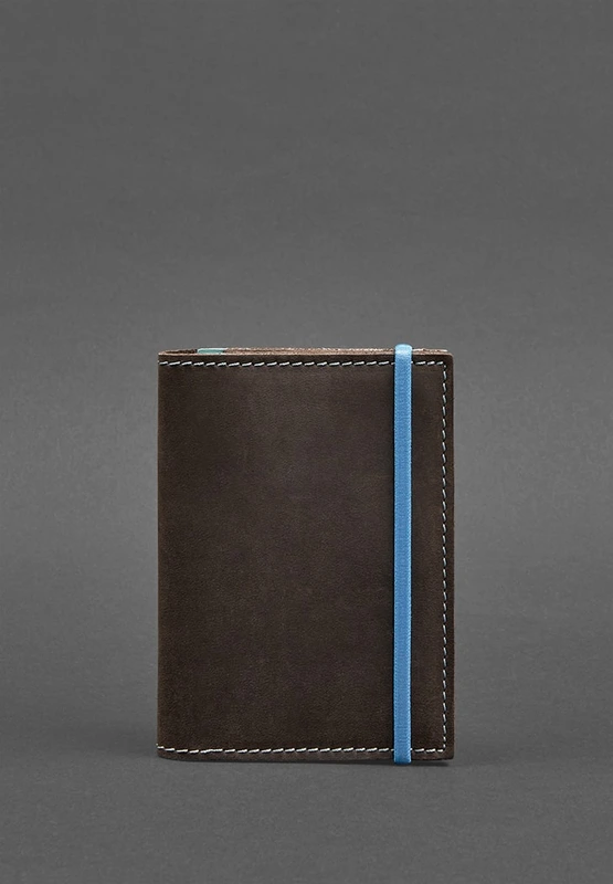 Шкіряна обкладинка для паспорта 2.0 темно-коричнева з бірюзовим — BlankNote