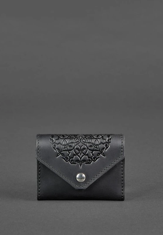 Шкіряний жіночої кард-кейс 3.0 чорний з мандалою