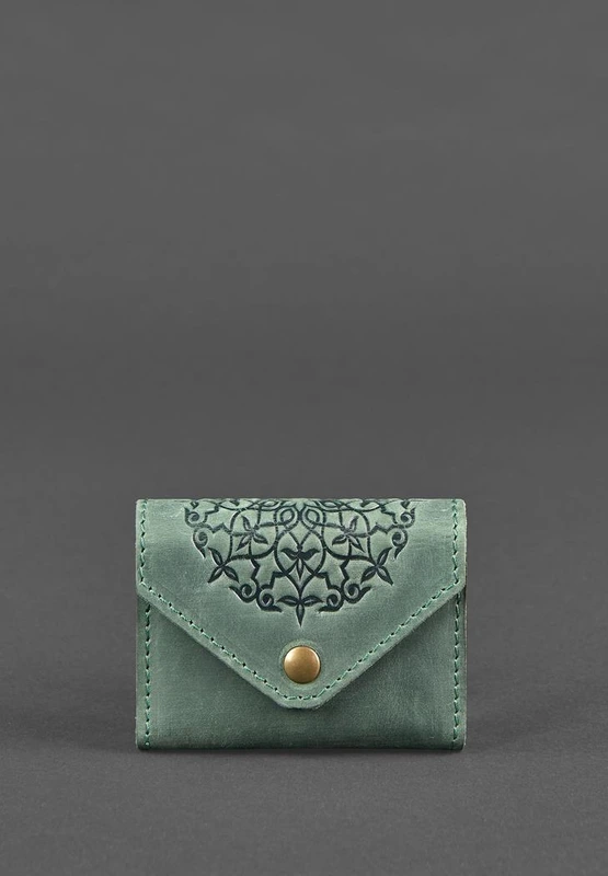 Шкіряний кард-кейс 3.0 зелений з мандалою