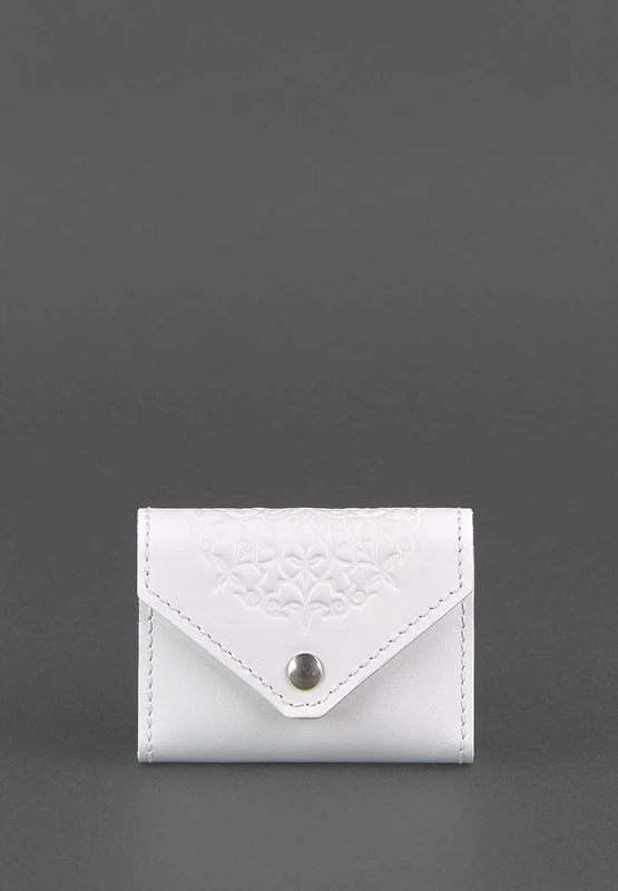 Жіночий шкіряний кард-кейс 3.0 (Гармошка) Білий з мандалою