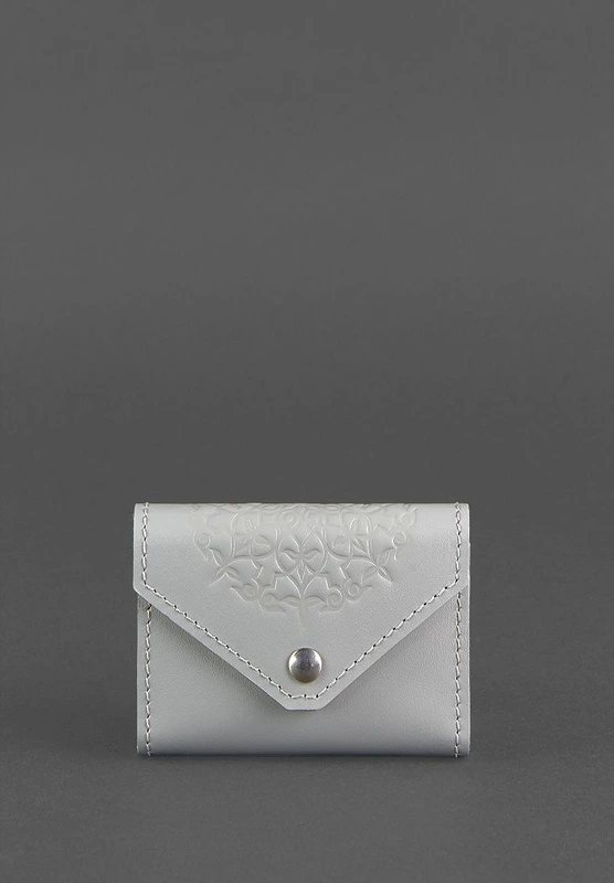 Жіночий шкіряний кард-кейс 3.0 (Гармошка) Сірий з мандалою