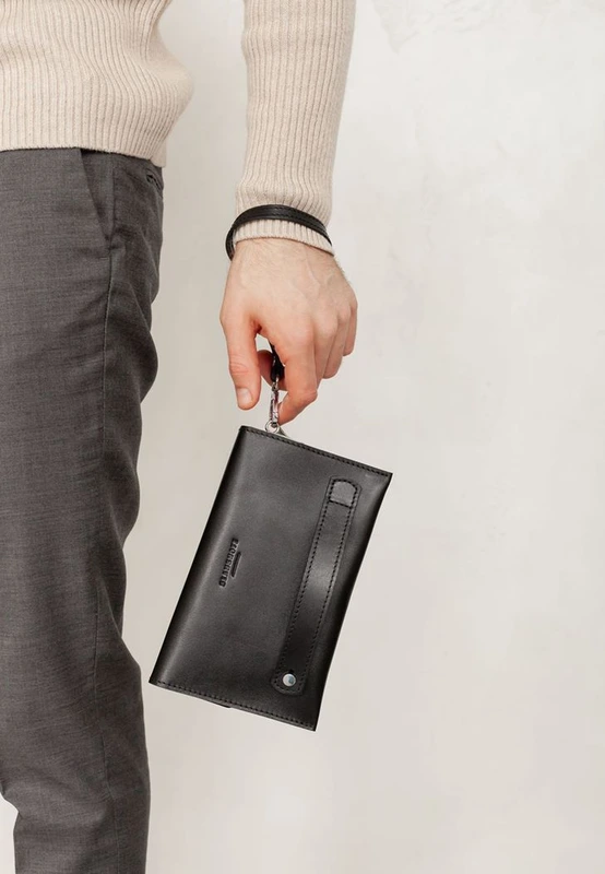 Шкіряний чоловічий клатч-барсетка 3.0 чорний краст