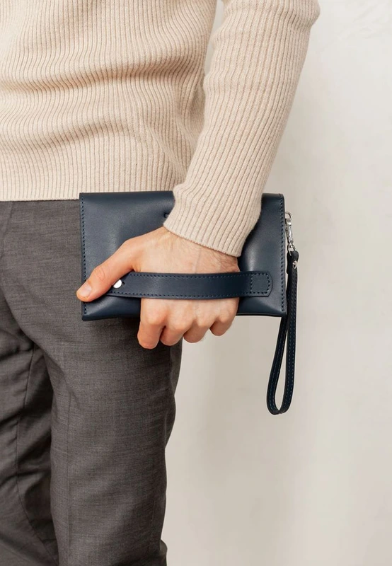 Шкіряний чоловічий клатч-барсетка 3.0 синій краст