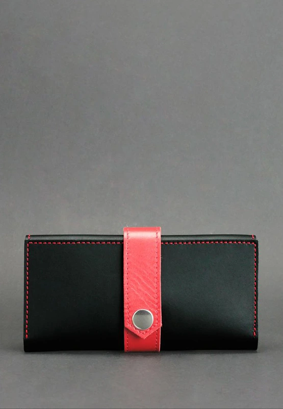 Шкіряне жіноче портмоне 3.0 чорне з червоним