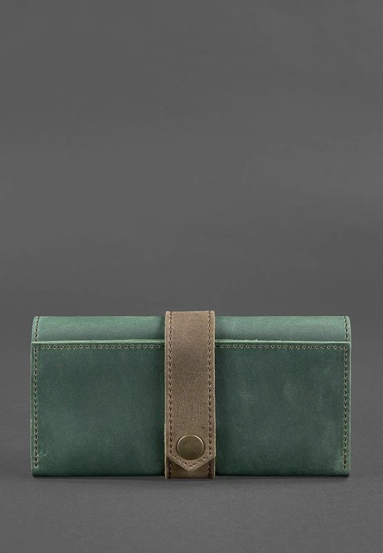 Шкіряне жіноче портмоне 3.0 зелене з коричневим