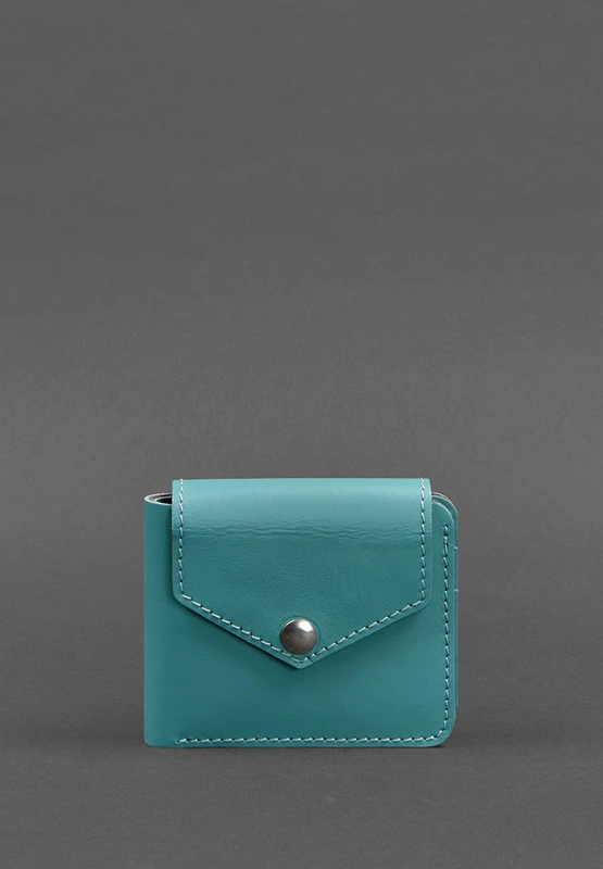 Шкіряне портмоне 4.2 на кнопці бірюзове