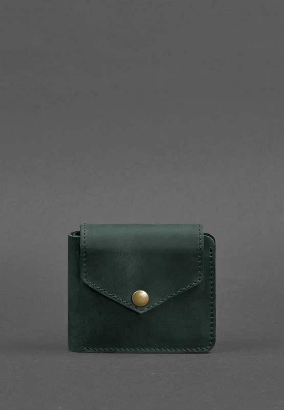 Шкіряне портмоне 4.2 на кнопці зелене Crazy Horse