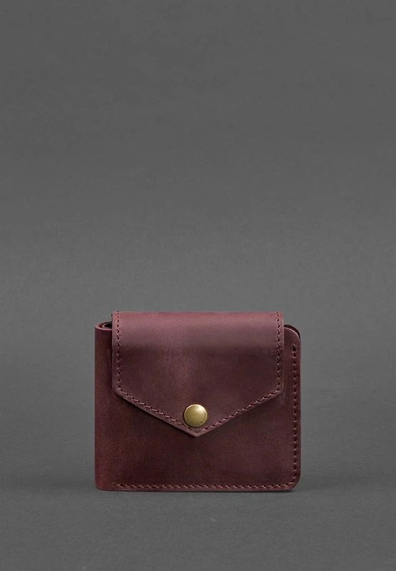 Шкіряне портмоне 4.2 на кнопці бордове Crazy Horse