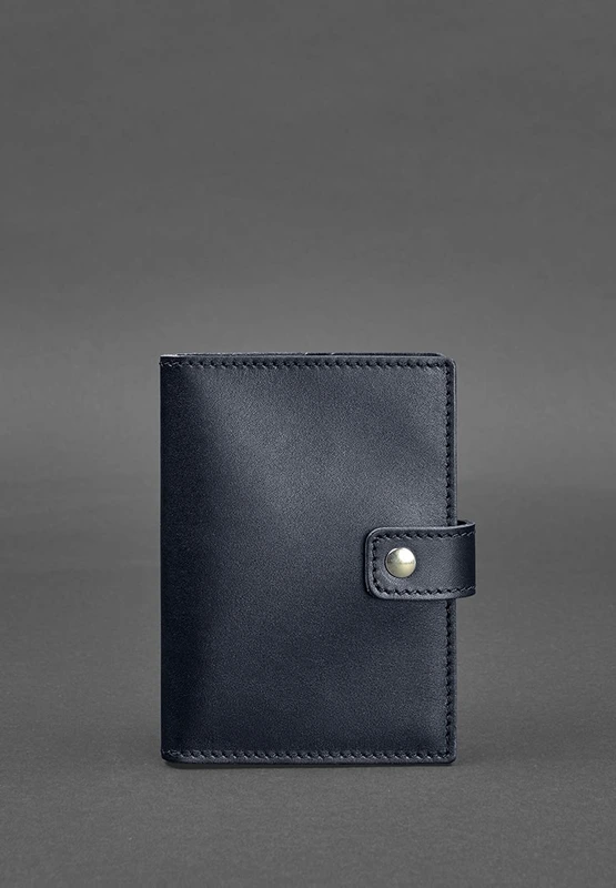 Шкіряна обкладинка для паспорта 5.0 (з віконцем) темно-синя Краст