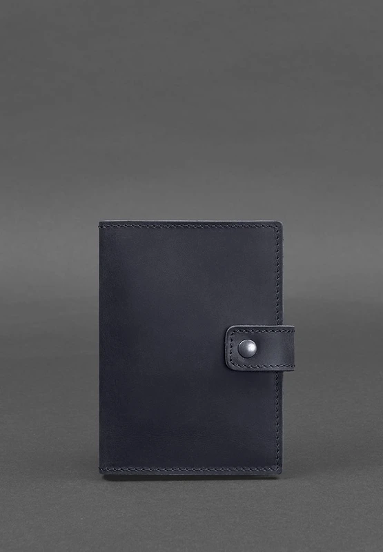 Шкіряна обкладинка для паспорта 5.0 (з віконцем) темно-синя Crazy Horse