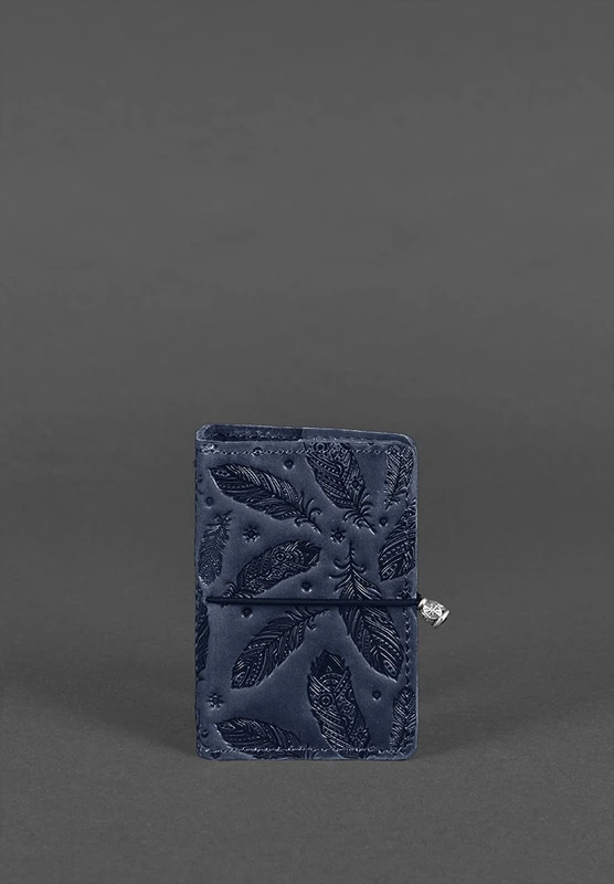Шкіряний кард-кейс 7.0 синій з пір'ям