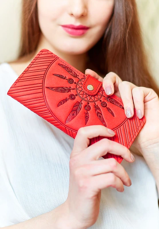 Шкіряне жіноче коралове портмоне 7.0 Інді