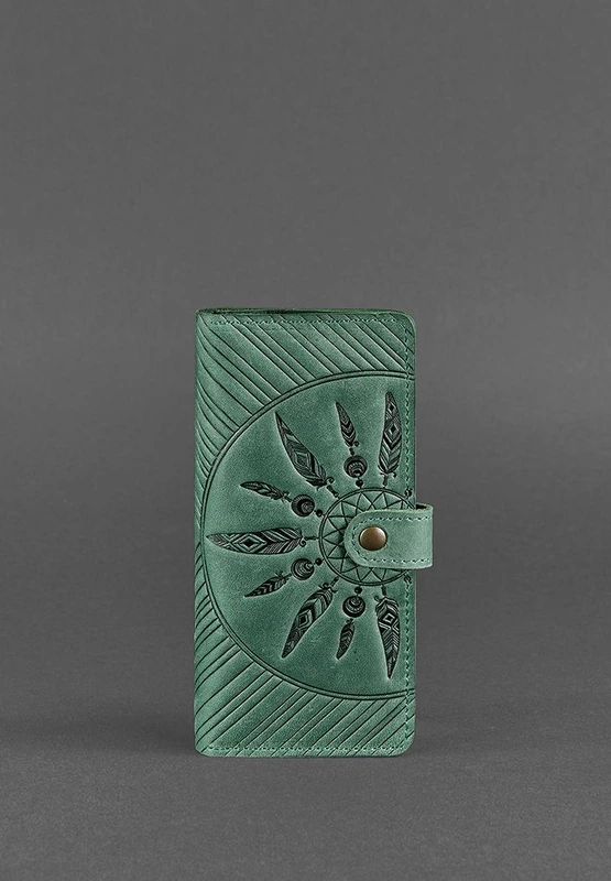 Шкіряне жіноче зелене портмоне 7.0 Інді