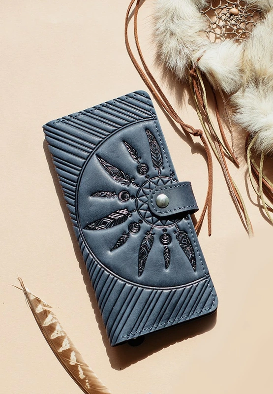 Шкіряне жіноче синє портмоне 7.0 Інді