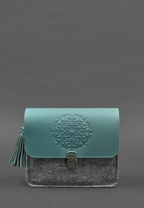 Фетрова жіноча бохо-сумка Лілу з шкіряними бірюзовими вставками — BlankNote