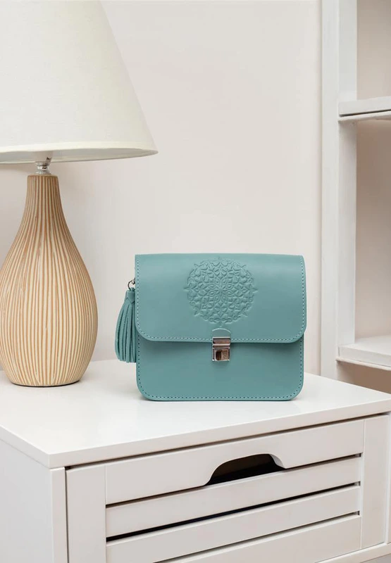 Шкіряна жіноча бохо-сумка Лілу бірюзова — BlankNote