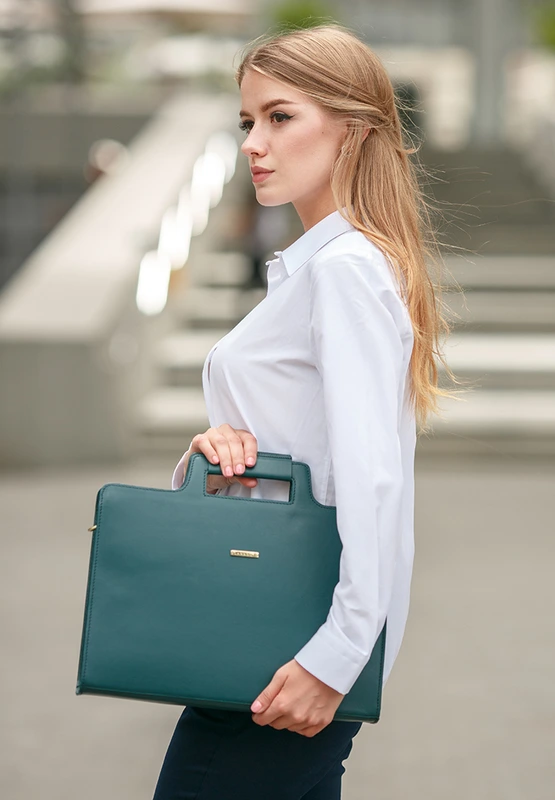 Жіноча шкіряна сумка для ноутбука і документів зелена