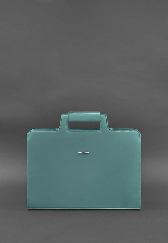 Жіноча шкіряна сумка для ноутбука та документів бірюзова