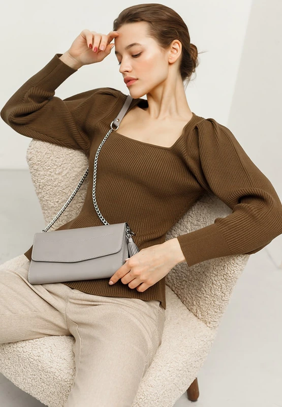 Шкіряна жіноча сумка Еліс сіра — BlankNote