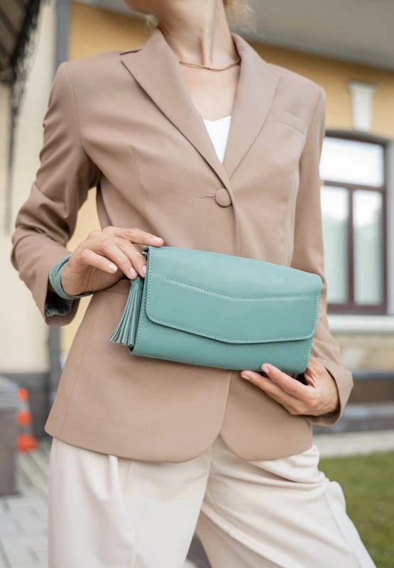 Шкіряна жіноча сумка Еліс бірюзова — BlankNote