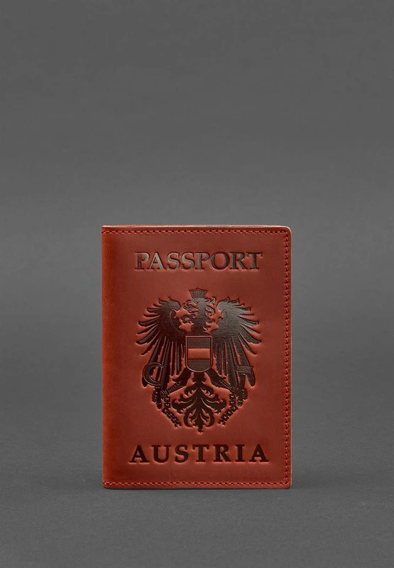 Шкіряна обкладинка для паспорта з австрійським гербом корал