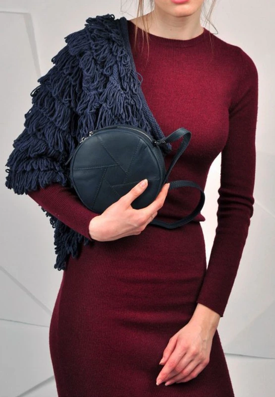 Шкіряна кругла жіноча сумка Бон-Бон синя Crazy Horse — BlankNote