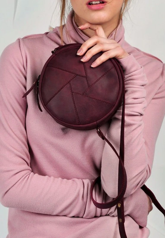 Шкіряна кругла жіноча сумка Бон-Бон бордова Crazy Horse — BlankNote