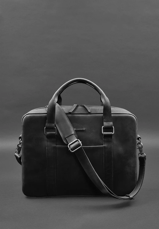 Шкіряна сумка для ноутбука та документів чорна Crazy Horse