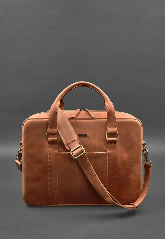 Шкіряна сумка для ноутбука та документів світло-коричнева Crazy Horse