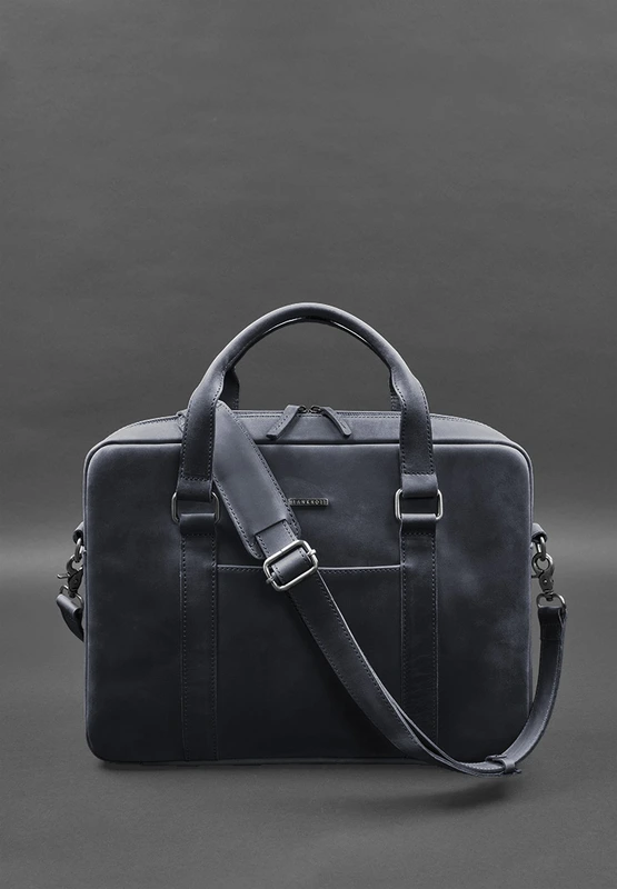 Шкіряна сумка для ноутбука та документів синя Crazy Horse