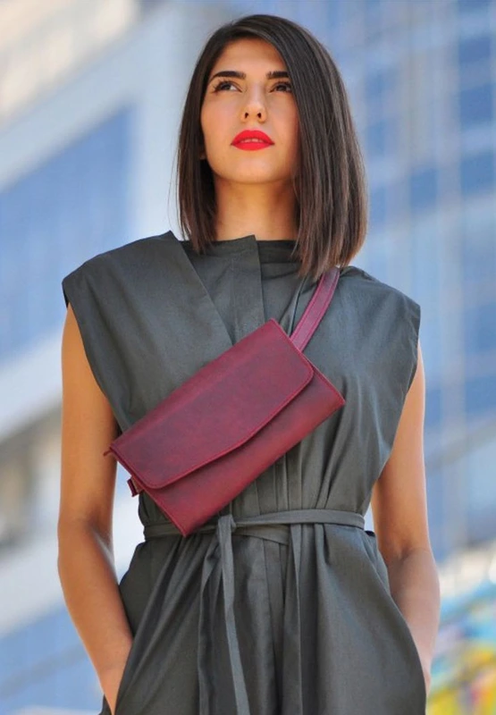 Шкіряна жіноча сумка Еліс бордова crazy horse — BlankNote