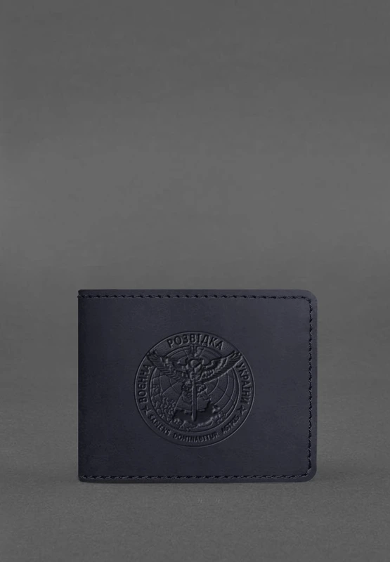 Шкіряна обкладинка на посвідчення Головного управління розвідки (ГУР) темно-синя Crazy Horse