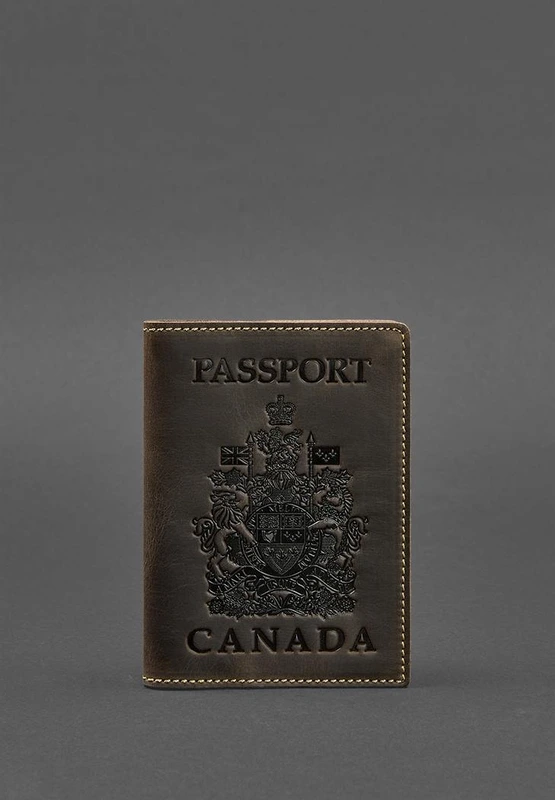 Шкіряна обкладинка для паспорта з канадським гербом темно-коричнева Crazy Horse