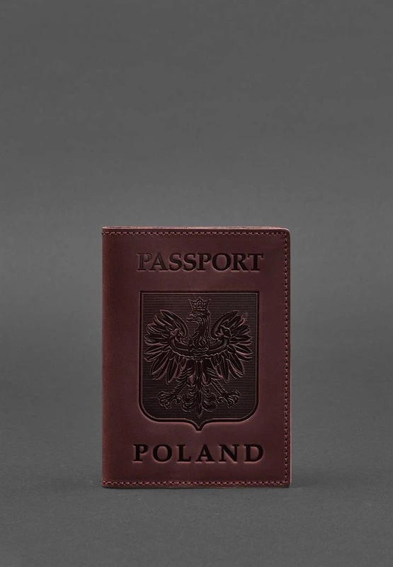 Шкіряна обкладинка для паспорта з польським гербом бордова Crazy Horse