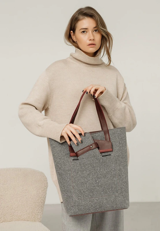 Фетрова жіноча сумка Шоппер D.D. з шкіряними бордовими вставками — BlankNote